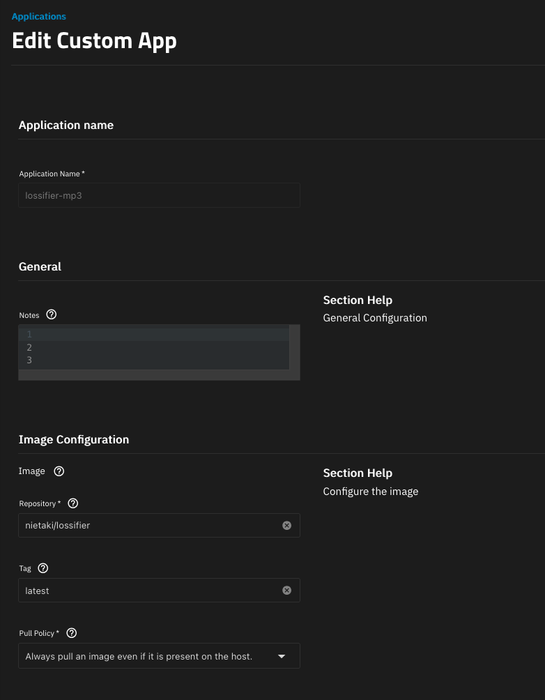 docker image and tag on this screen
